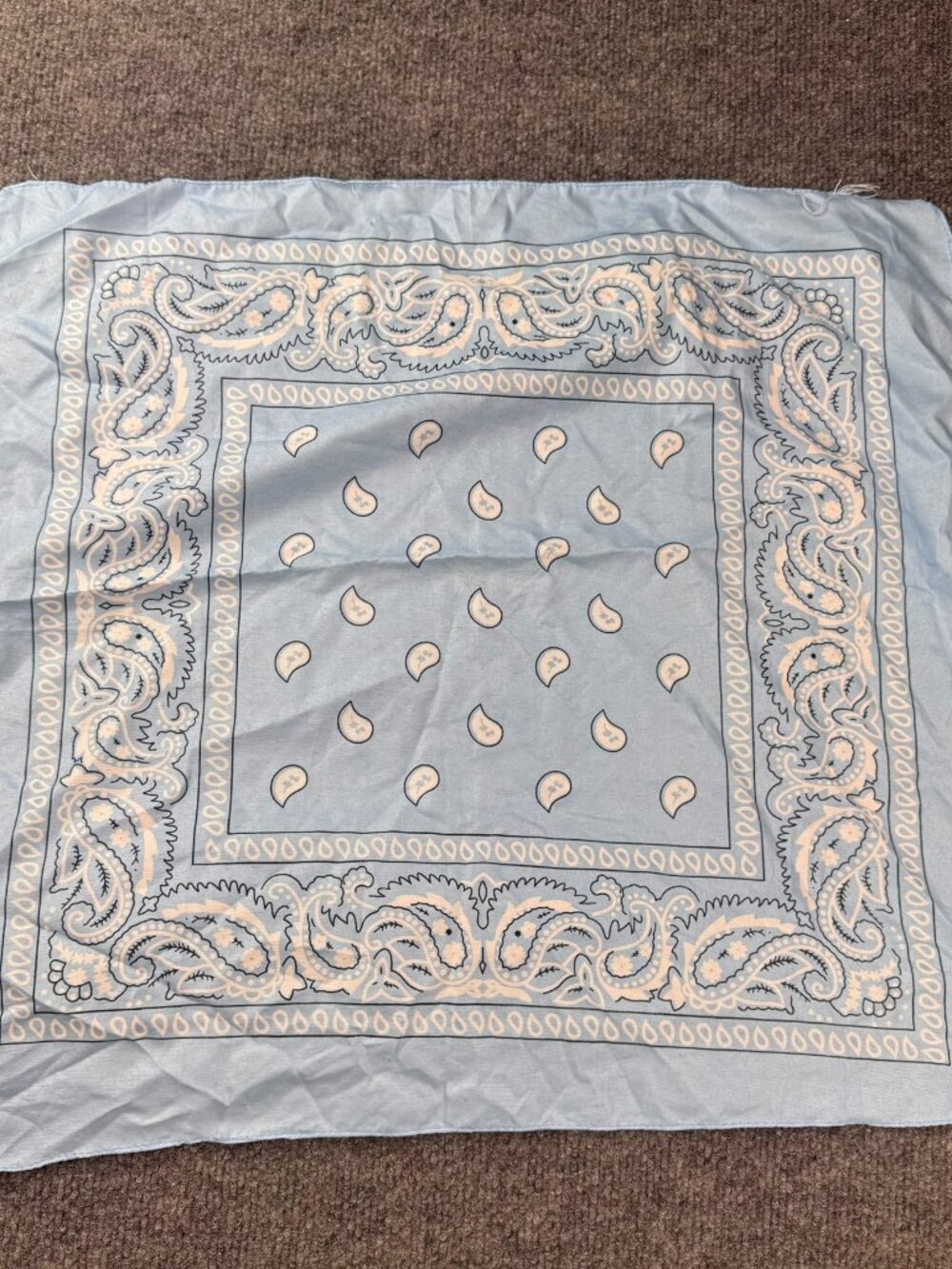 Vintage Style Light Blue Paisley Bandana Square Neck Scarf Handkerchief 21.5"